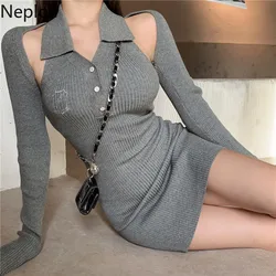 Neploe Sexy Woman Dress Korean Sweater Clothes Knit Robe Y2K Bodycon Dresses Off Shoulder Halter Vestidos Female Mini Dress Sets