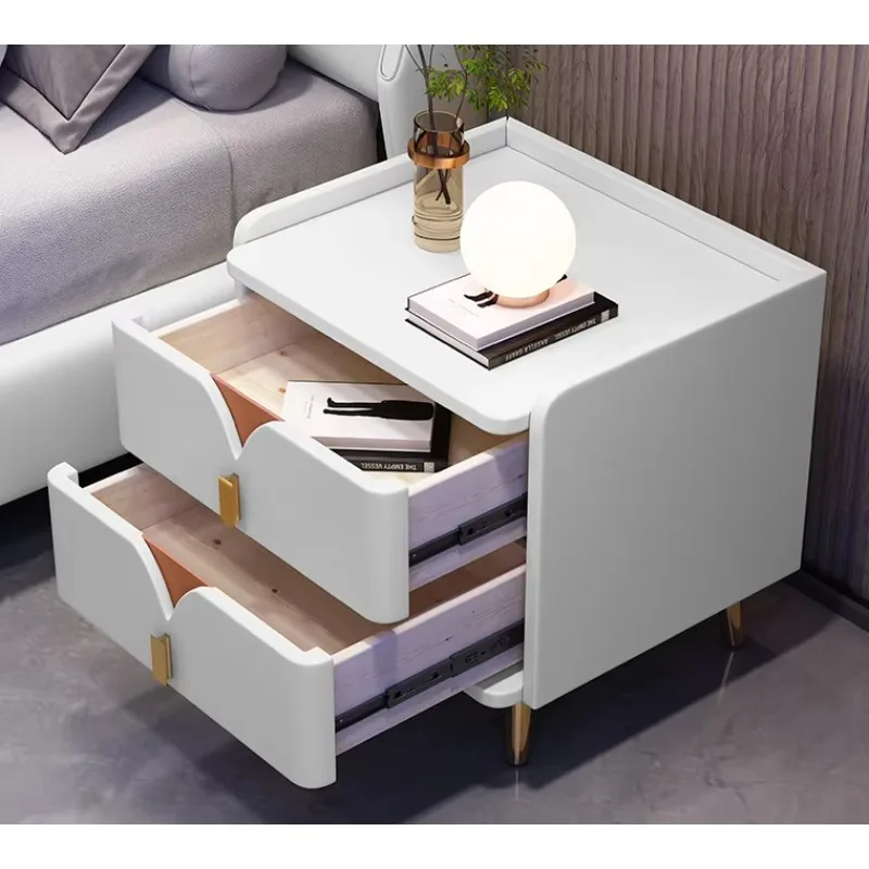 Nightstands for Bedroom Bedside Table with LED Light Wireless Fast Charging and bluetooth Speaker 2 Draws Smart Night Stand