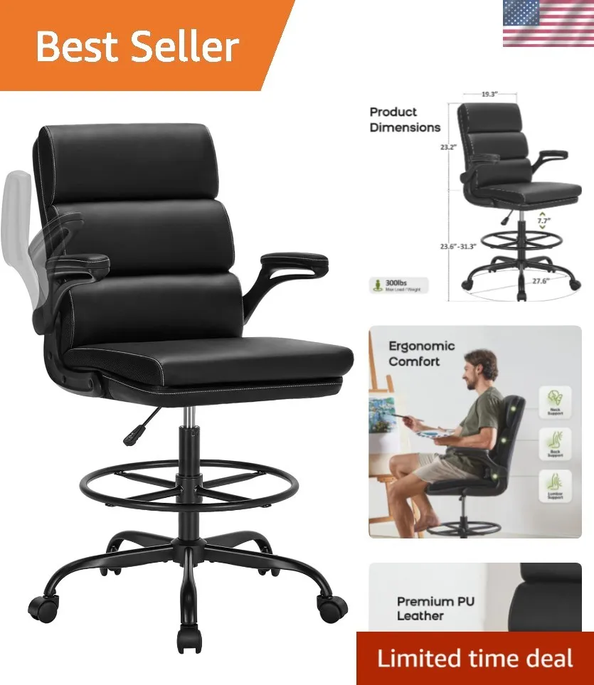 Drafting Chair Tall Office Chair with Padded Flip-up Armrests Executive Ergon...