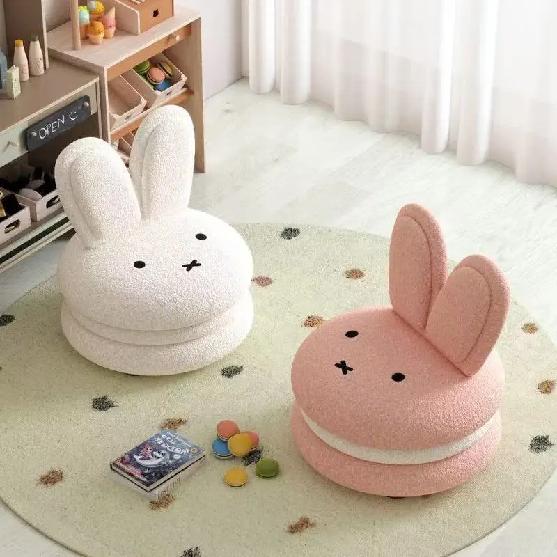 Kawaii Miffy Sofa Ins Korean Lamb Wool Small Stool Pulley Universal Wheel Small Stool Home Sofa Cute Small Stool