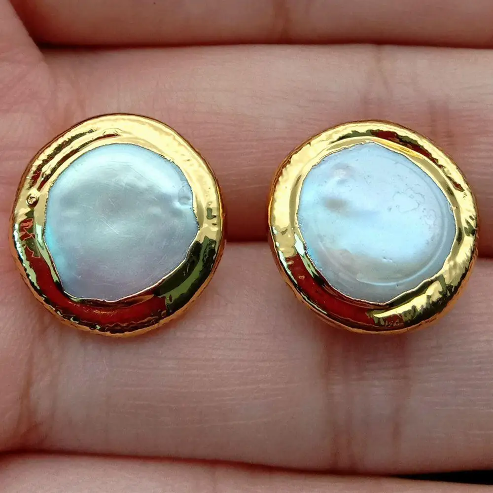 

White Coin Pearl Gold color Plated Stud Earrings for women