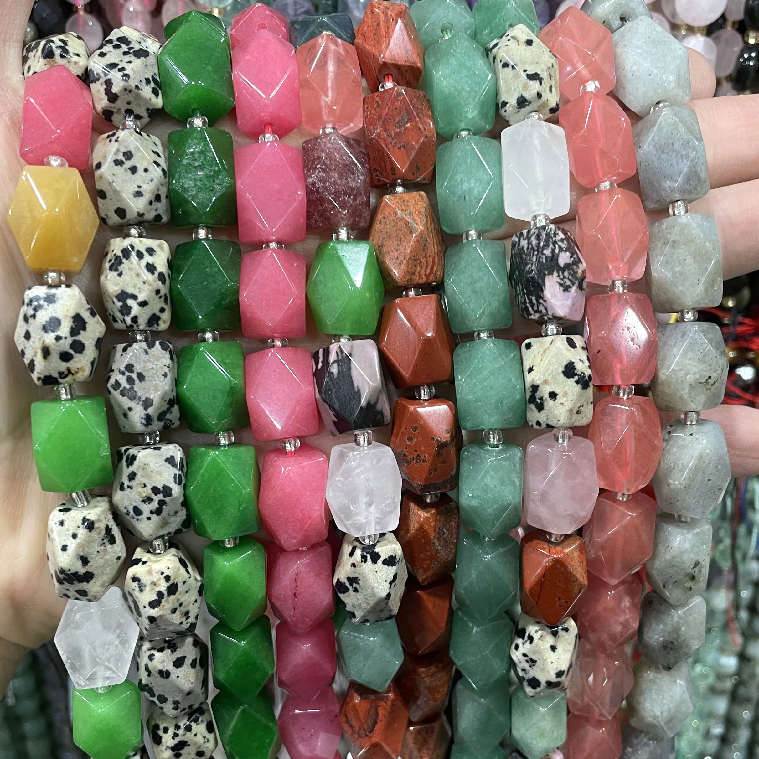 10X14MM Faceted Natural Stone Aventurine Labradorit Jasper Loose Spacer Beads For Jewelry Making DIY Necklace Accessories