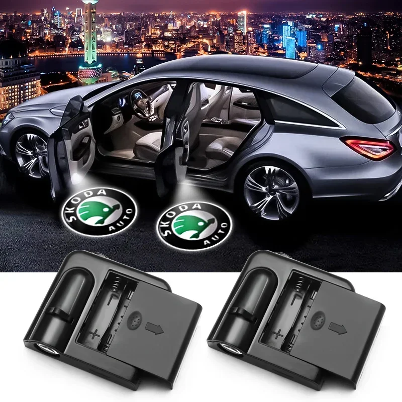 LED Car door universal projector high-definition welcome lights For Skoda Octavia 1 2 3 A4 A5 MK2 Kodiaq Superb 3 Rapid Fabia 1
