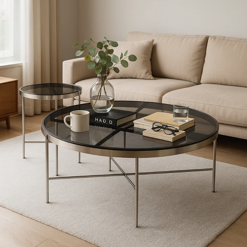 

Nordic Stainless Steel Glass Coffee Side Table Modern Italian Minimalist Small Space Storage Living Room Furniture Decor