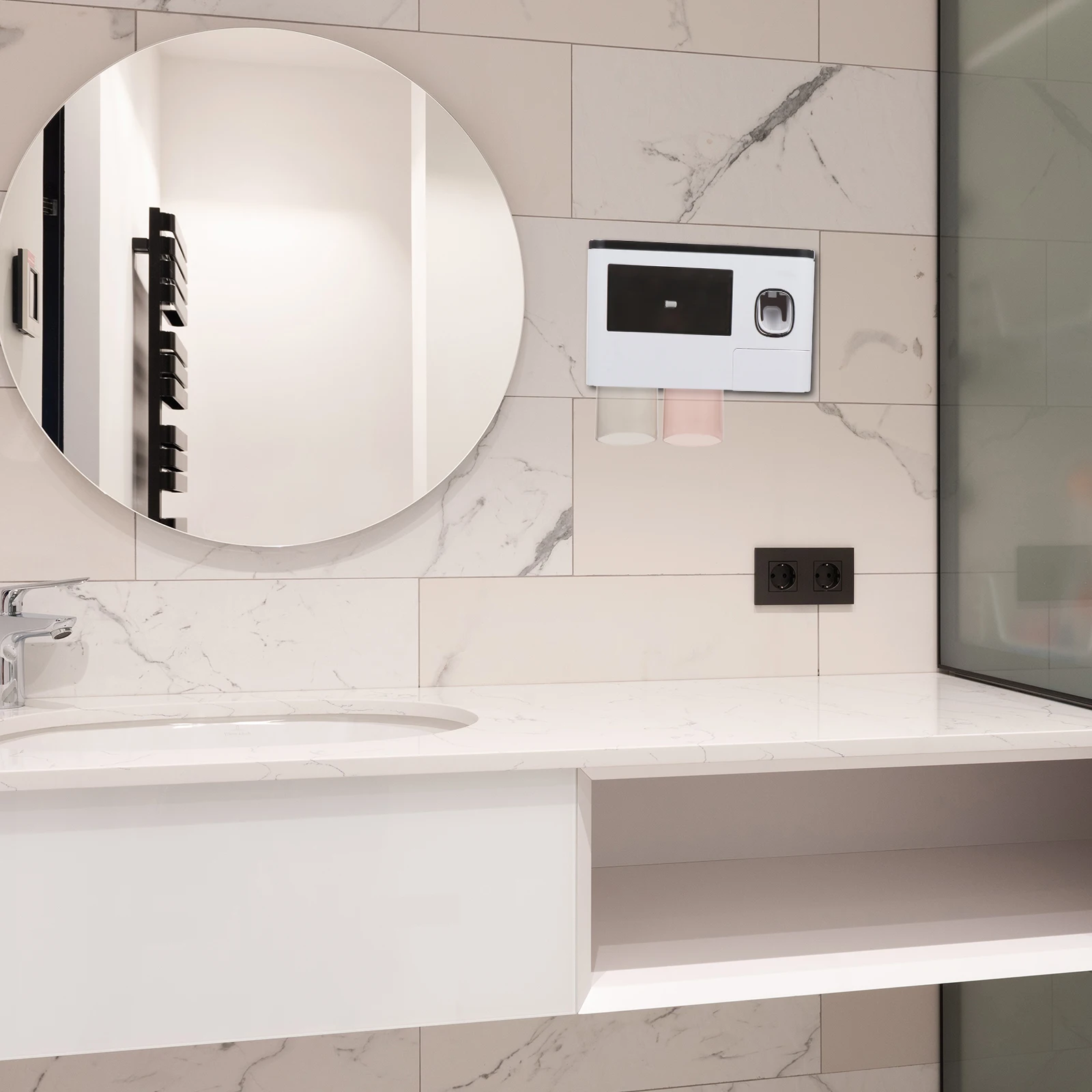 

Toothbrush Holder Rack 2 Storage Boxes Bathroom Accessories Premium Material Long Term Use Glass Tile Mirror St
