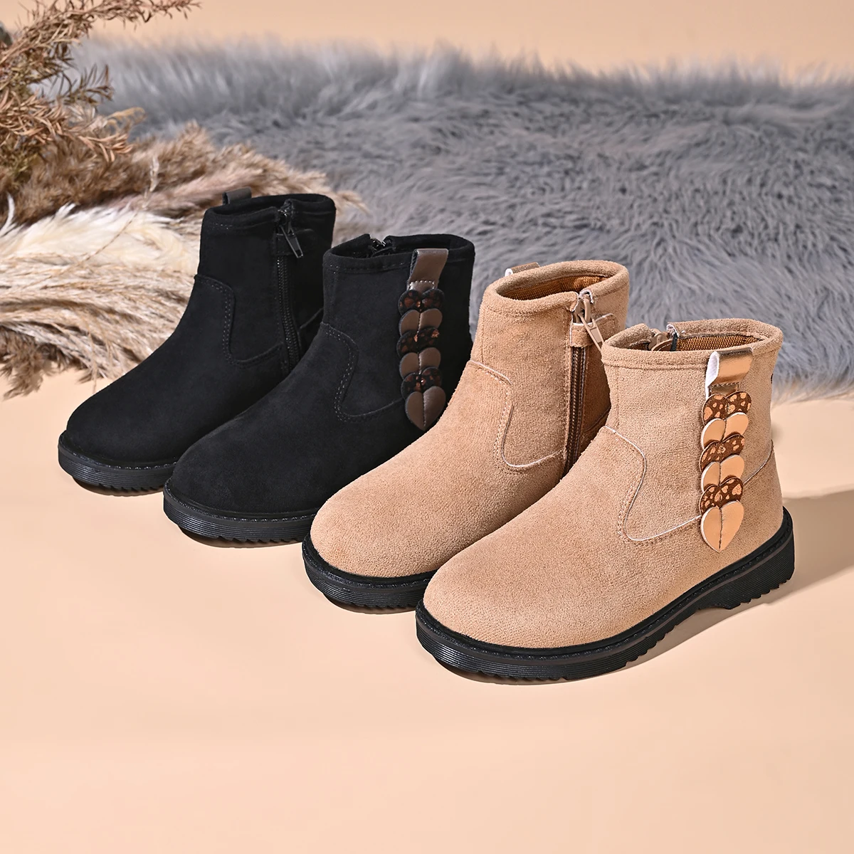 

Toddler Boots Fall Winter Soft-Soled Mid-Calf Platform Boots with Non-Slip Sole Warm Unisex Boots Black & Khaki EU 22-29