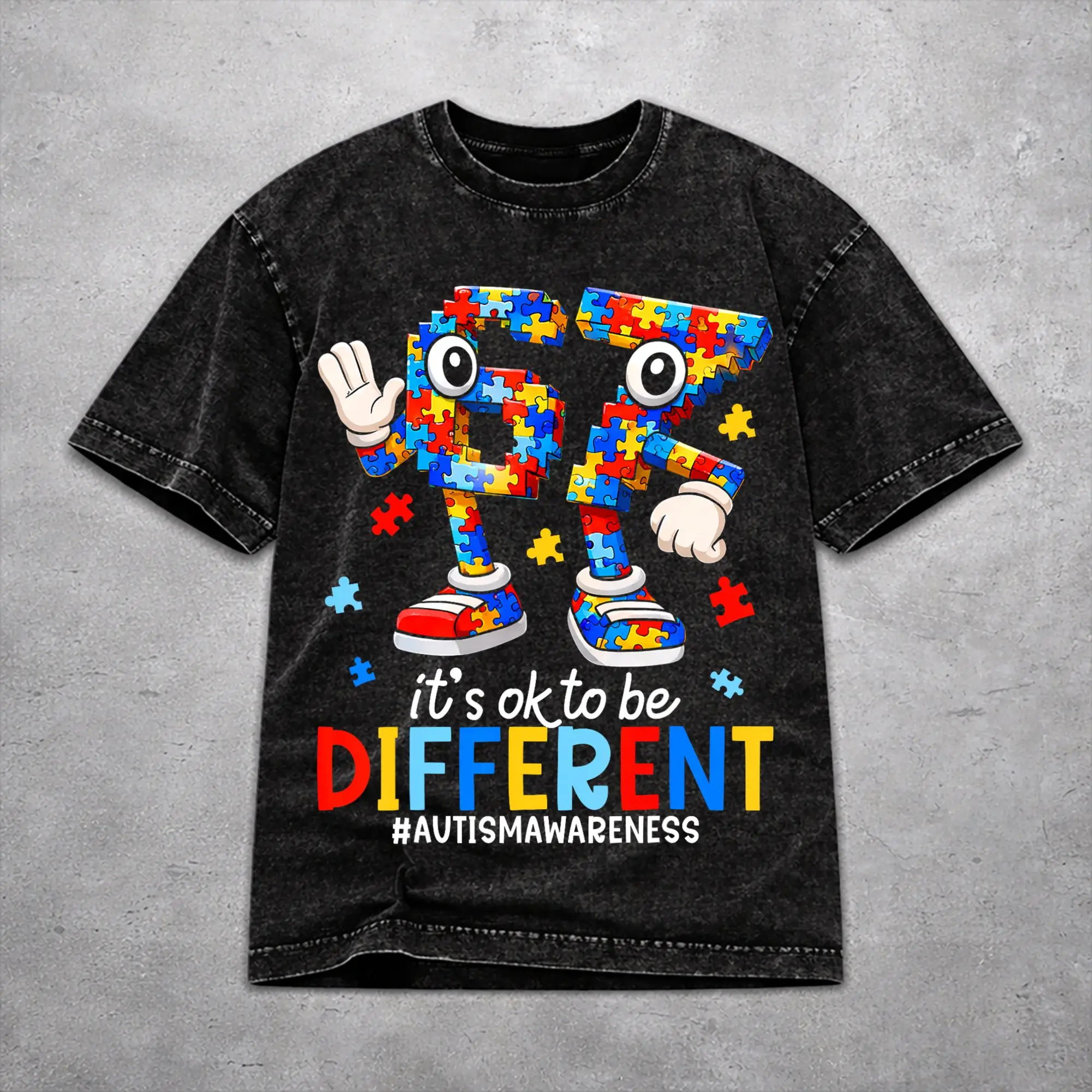 Dabbing Puzzle Autism Awareness Washed T Shirt Vintage Harajuku for Men Women  Loose T-Shirts Short Sleeve