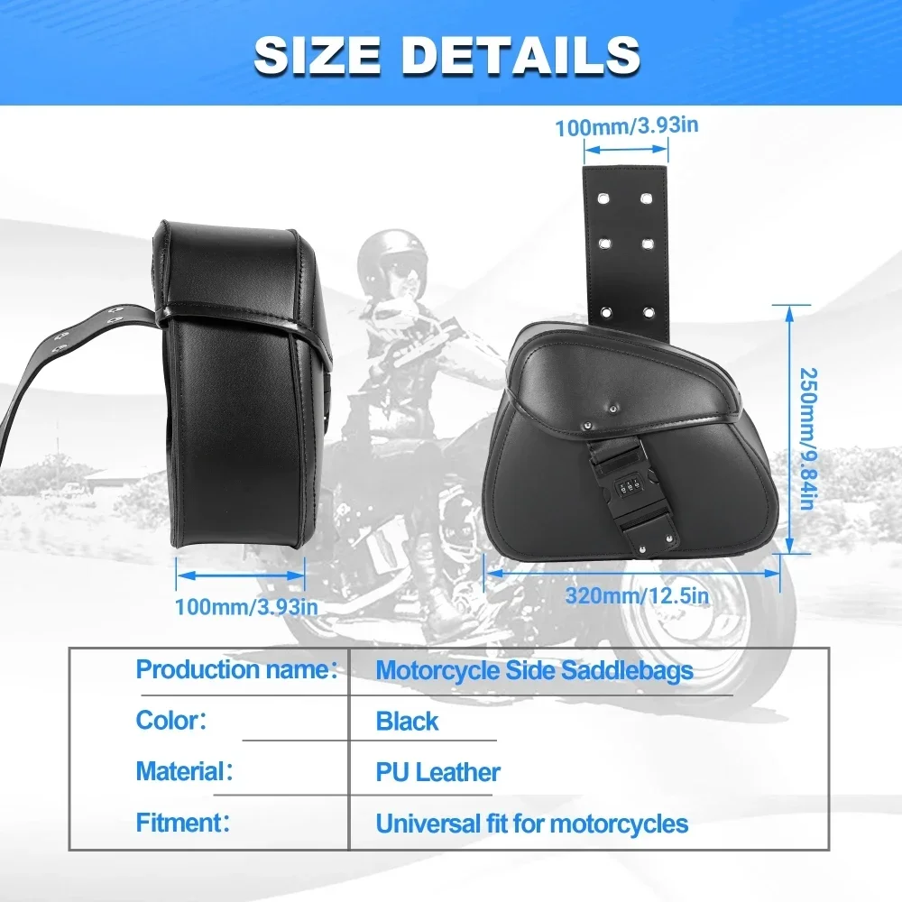 1 Pair Motorcycle Saddlebags with Password Lock Panniers Rear Side Bags Luggage Storage PU Leather Large Capacity Waterproof