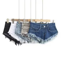 2026 New Women Sexy Low-rise Ultra Short Hole Tassel Rough-edged Denim Y2k Ripped Jeans Booty Shorts