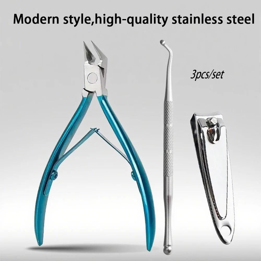 3 PCS/Set Stainless Steel Nail Art Cutter Scissor Cuticle Clipper Pusher Dead Skin Remover Kit Manicure Pedicure Tools Nails Set
