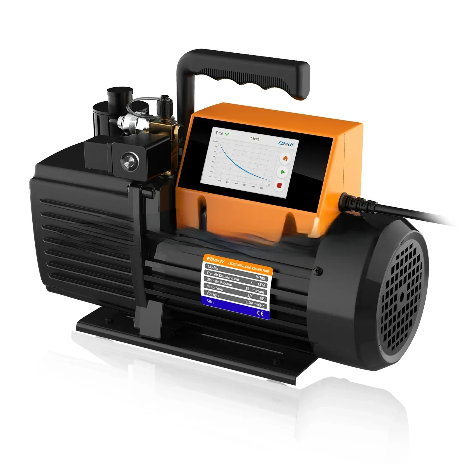 Vacuum Pump V7/9/12 CFM 2 Stage Intelligent Rotary Vane Vacuum Pump HVAC Touch Screen, Data Logging, Storage Via App