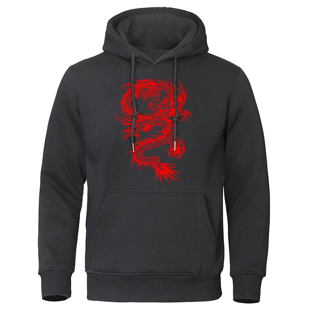 

Chinese Style Red Dragon Printed Clothing Mens Hip Hop Streetwearpullovers Crewneck Personality Hoodies Casual Fashion Hoody Men