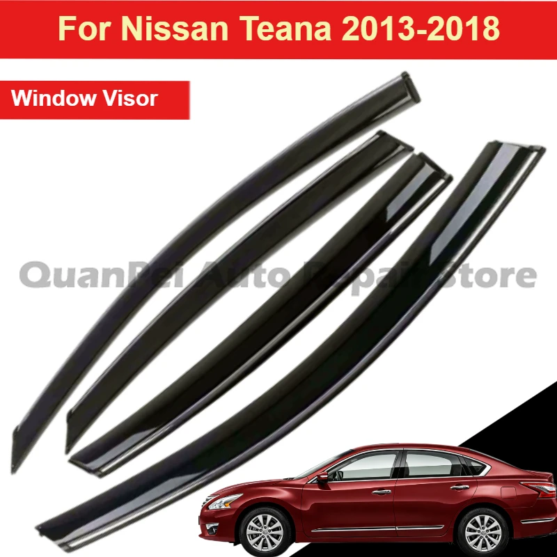 For Nissan Teana 2013-2018, Side Window Rain Shields with Plastic Bright Molding Strip, Waterproof Weatherproof Auto Decor Parts