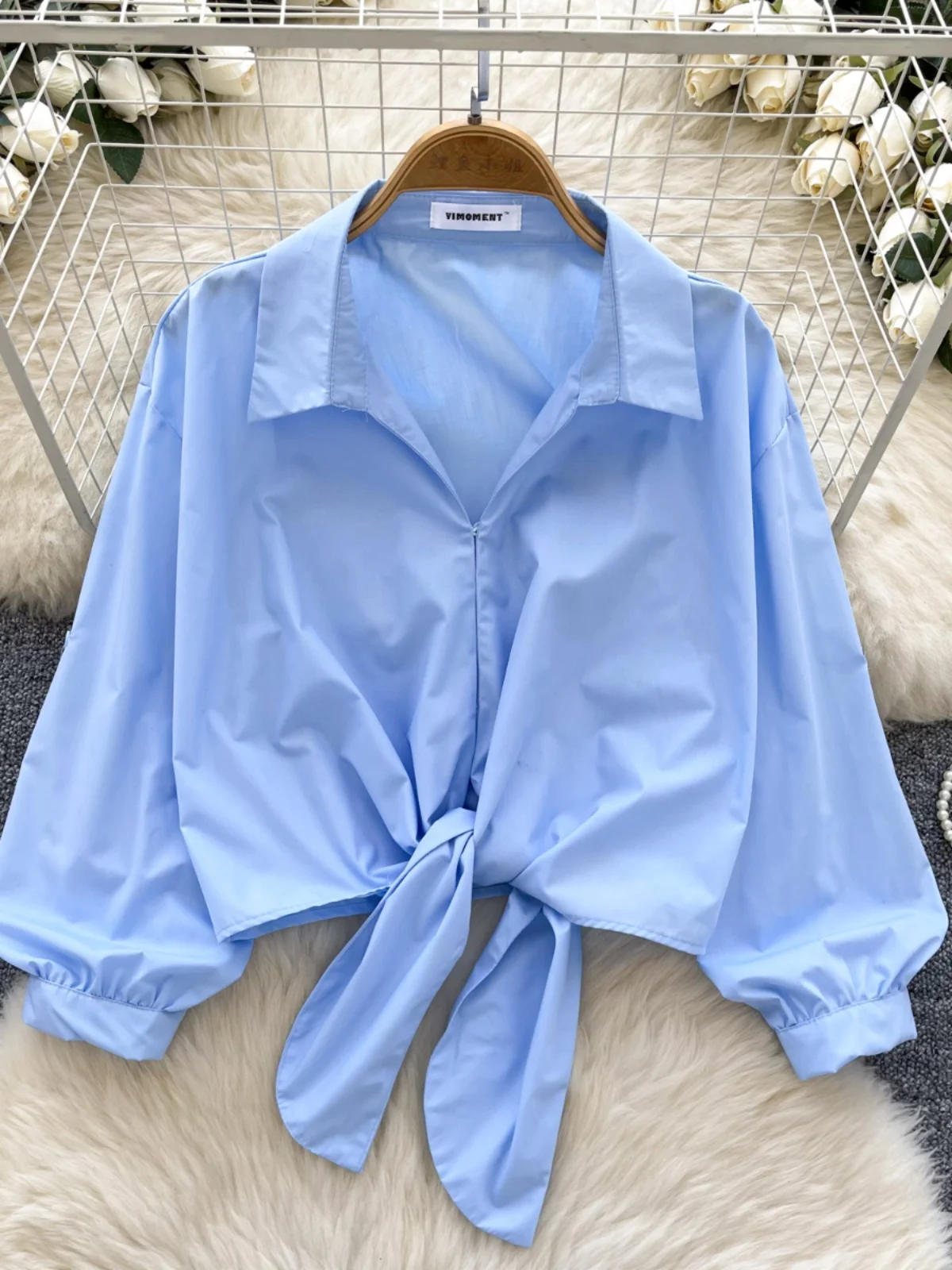 Ele Collar irt Damen Loose Bubble Sve Design Schlankheitsgürtel Casual Faion Top Korean Sle Long Sve