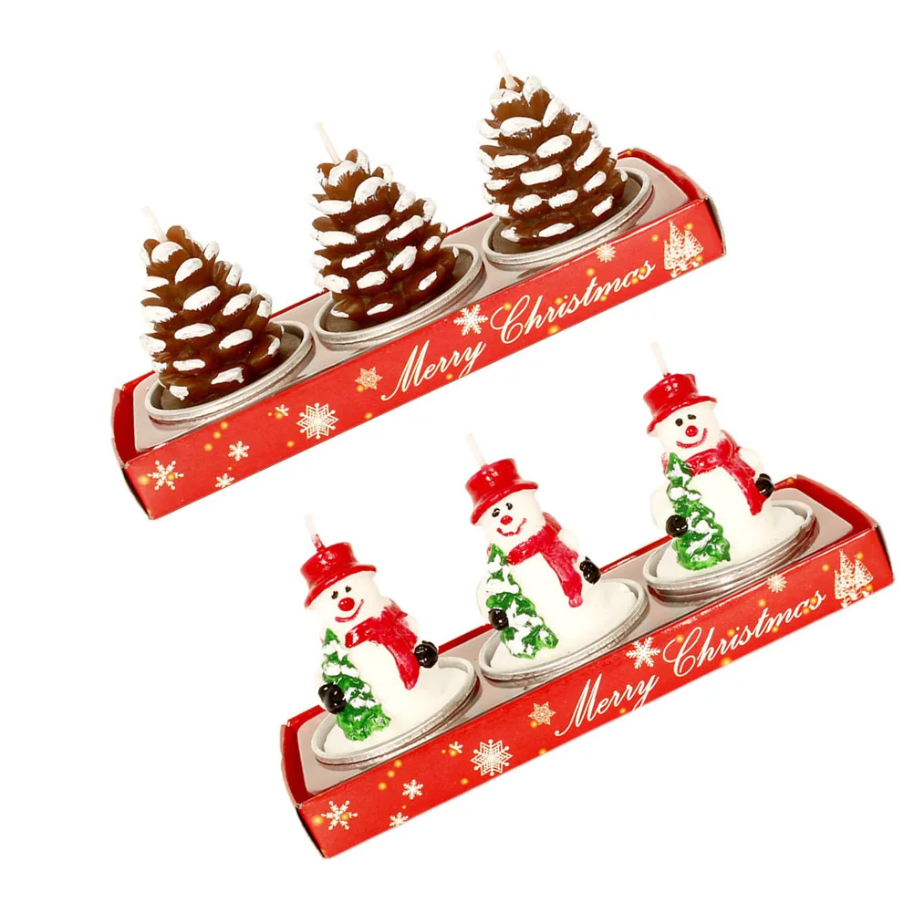 

3Pcs Christmas Festive Design Wax Candles Pine Cone Snowman for Xmas Party Home Decor Supplies Christmas