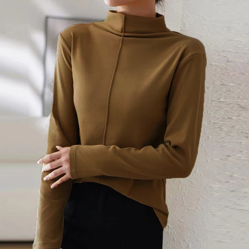 Autumn Winter Basic Shirt Women Casual Turtleneck Tops For Women Long Sleeve Solid Shirt Women White Office Tops