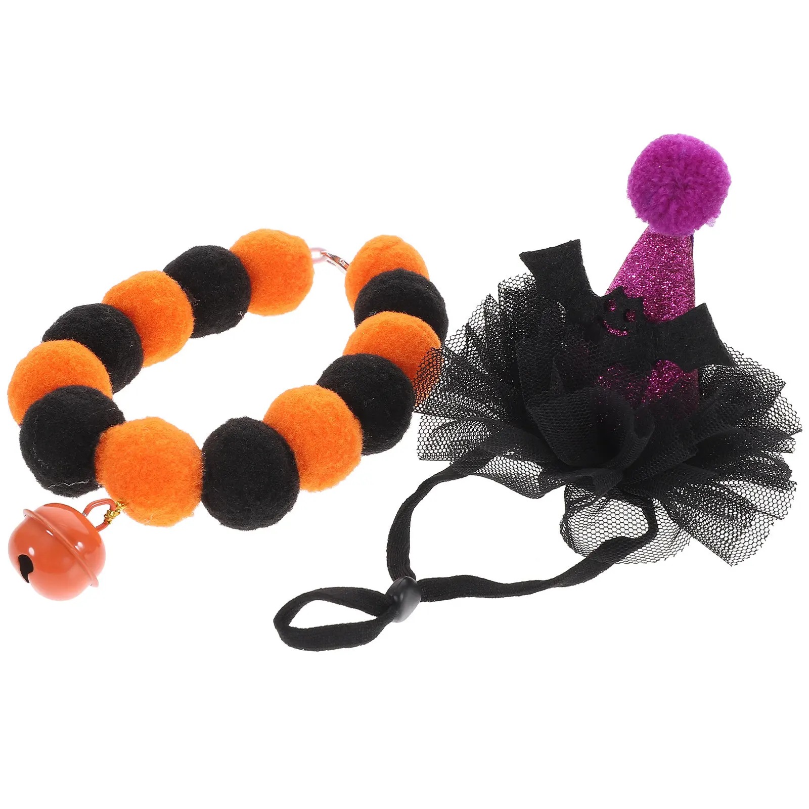 1Set Cat Collar and Crown Hat Halloween Theme Pet Costume Set Adorable Decorative Bell Collar for Feline Festival Party Outfit