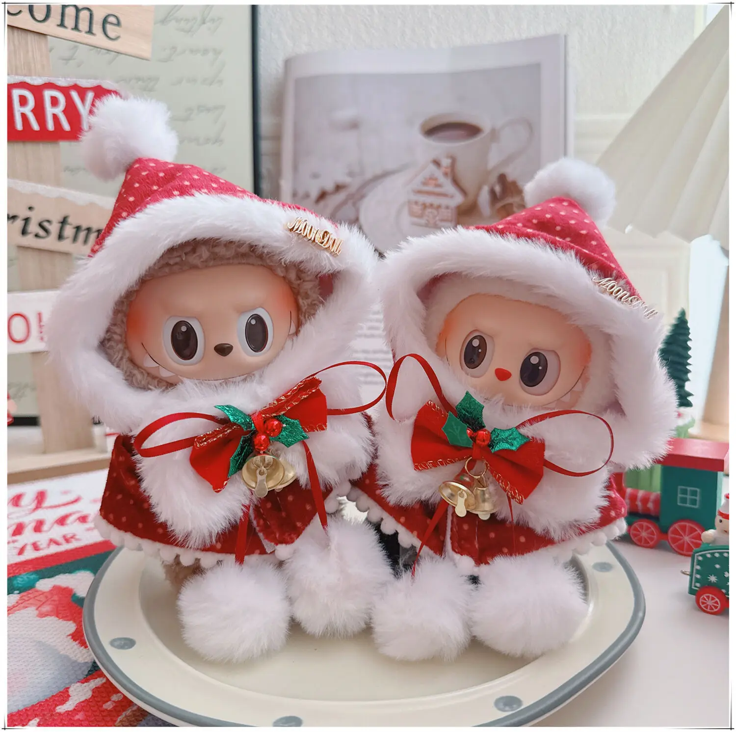 

10-17cm Kawaii Labubu Clothes Cute Red Christmas Shawl Coat Plush Doll Clothes Accessories Toys Gifts Christmas Decor