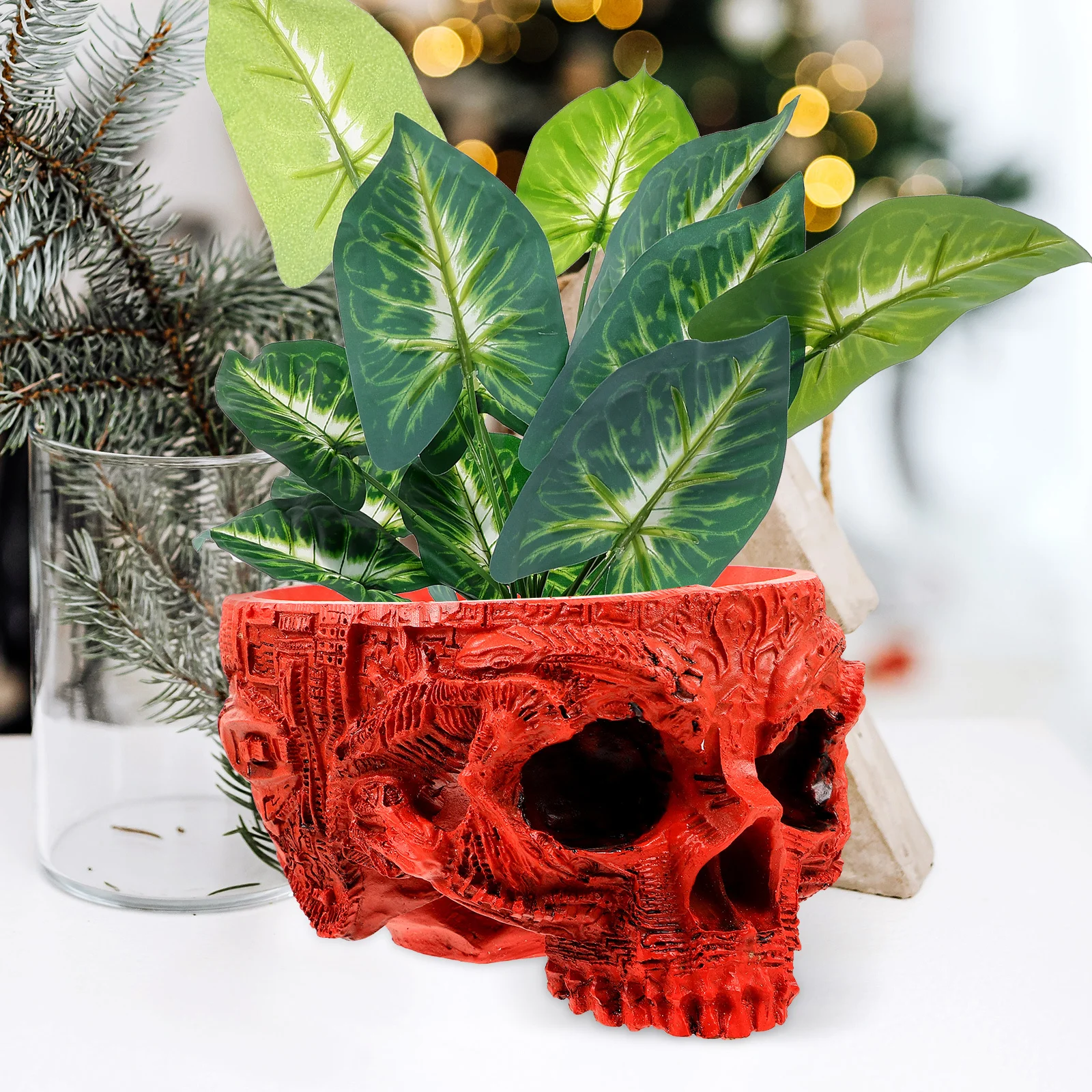 

Mini Skull Flower Resin Succulent Planter Desktop Bonsai Artistic Plants Holder Creative Skull Craft Ornament Home