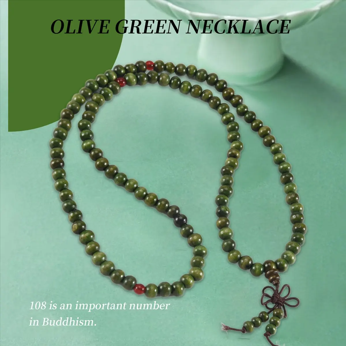 BUY A327ZOlive Green Sandalwood Beads Buddha Buddhist Stretch Necklace Rosary 29