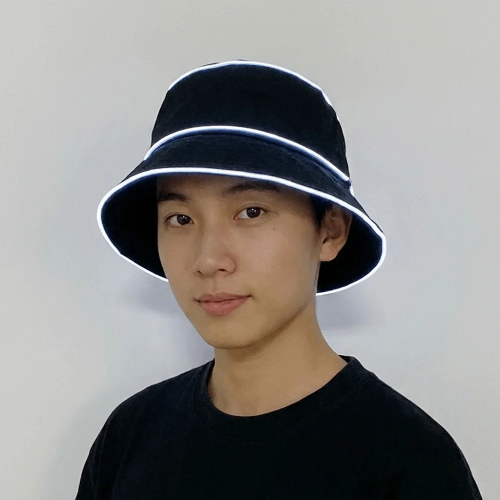 Battery Powered LED Bucket Hat Flashing Modes Solid Color Luminous Hat Colorful Grow in Dark Flashing Glow Hat