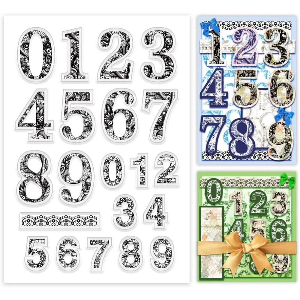 

PandaHall Lace Numbers Clear Stamps, Number 1~9 Silicone Stamps Transparent Seal Stamps Rubber Craft Stamps for Thanksgiving