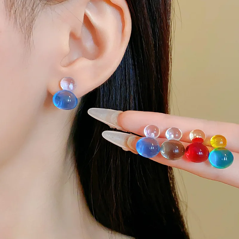 New Colorful Dopamine Resin Round Gourd  Geometric Stud Earrings for Women Small Cute Simple Versatile Fashion Jewelry Wholesale