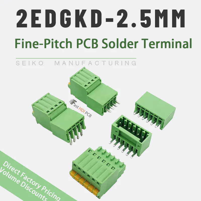 Spring Loaded Screwless Terminal Block Connector 2.54mm Pitch, 2EDGVC/RC 2-24 Position Straight Right Angle PCB Header, 5A 125V