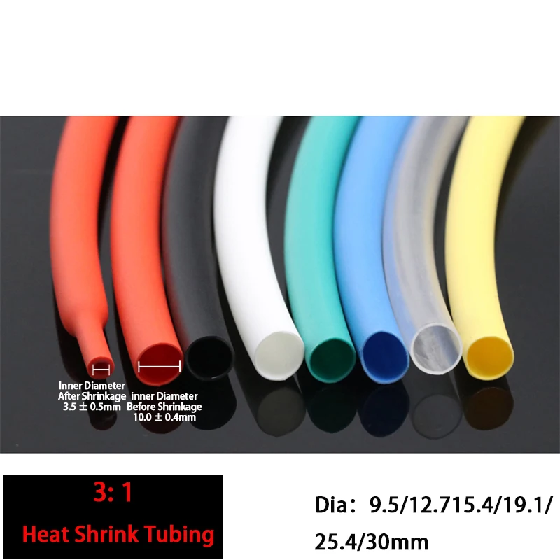1/2/5/10M 3:1 Waterproof Color Heat Shrink Tube 9.5mm~39mm Insulated Sleeving Wire Dual Wall Heat-shrinkable Sleeve With Glue