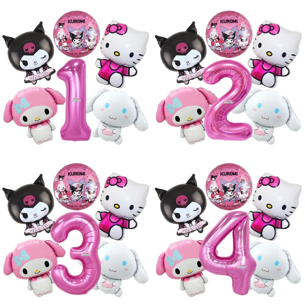 

6pcs Cartoon Sanrio Cute My Melody Kuromi Cinnamoroll Foil Balloon 32 inch Number Set Children's Birthday Party Decorative Toys