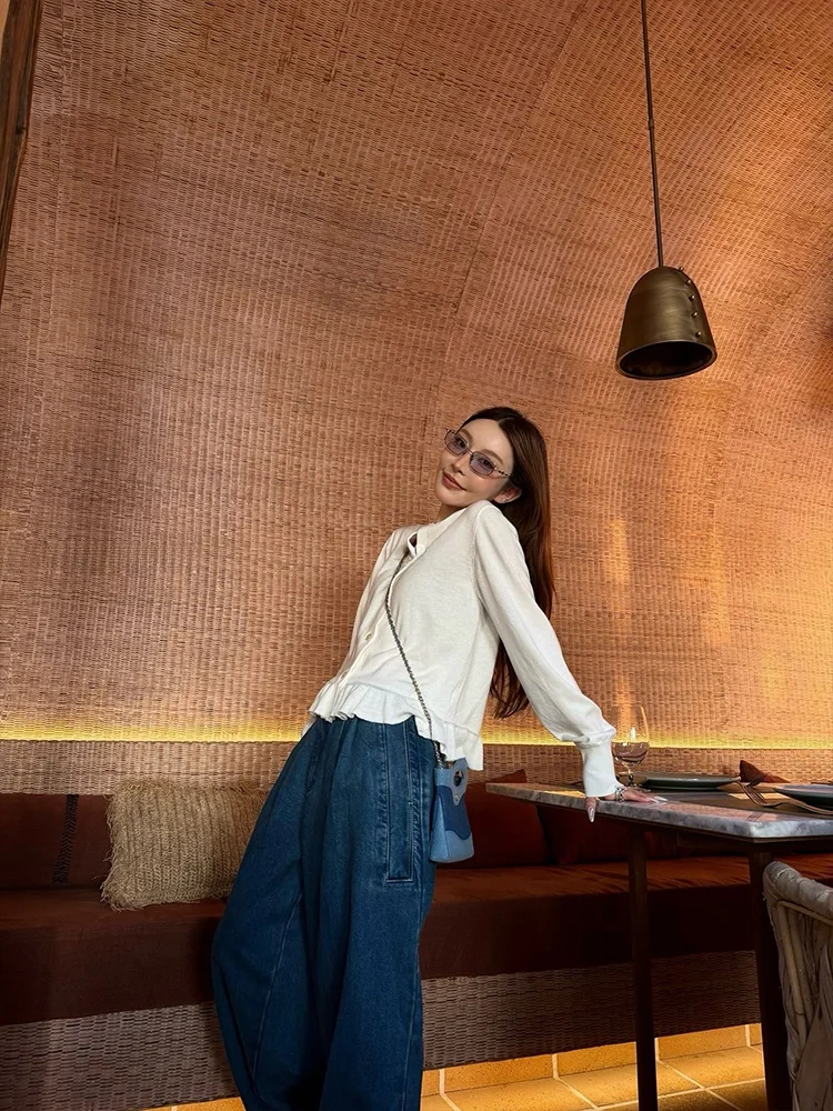 Spring Summer New White Embroidered Lace Trim Logo Open Cardigan Women's Versatile Slimming Thin Soft Style Long Sleeve Cotton