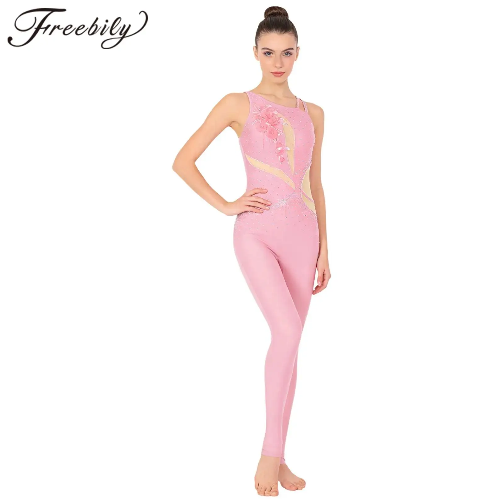 

Женский комбинезон для балета и танцев со стразами, костюм для фигурного катания, гимнастический купальник, боди для акробатики