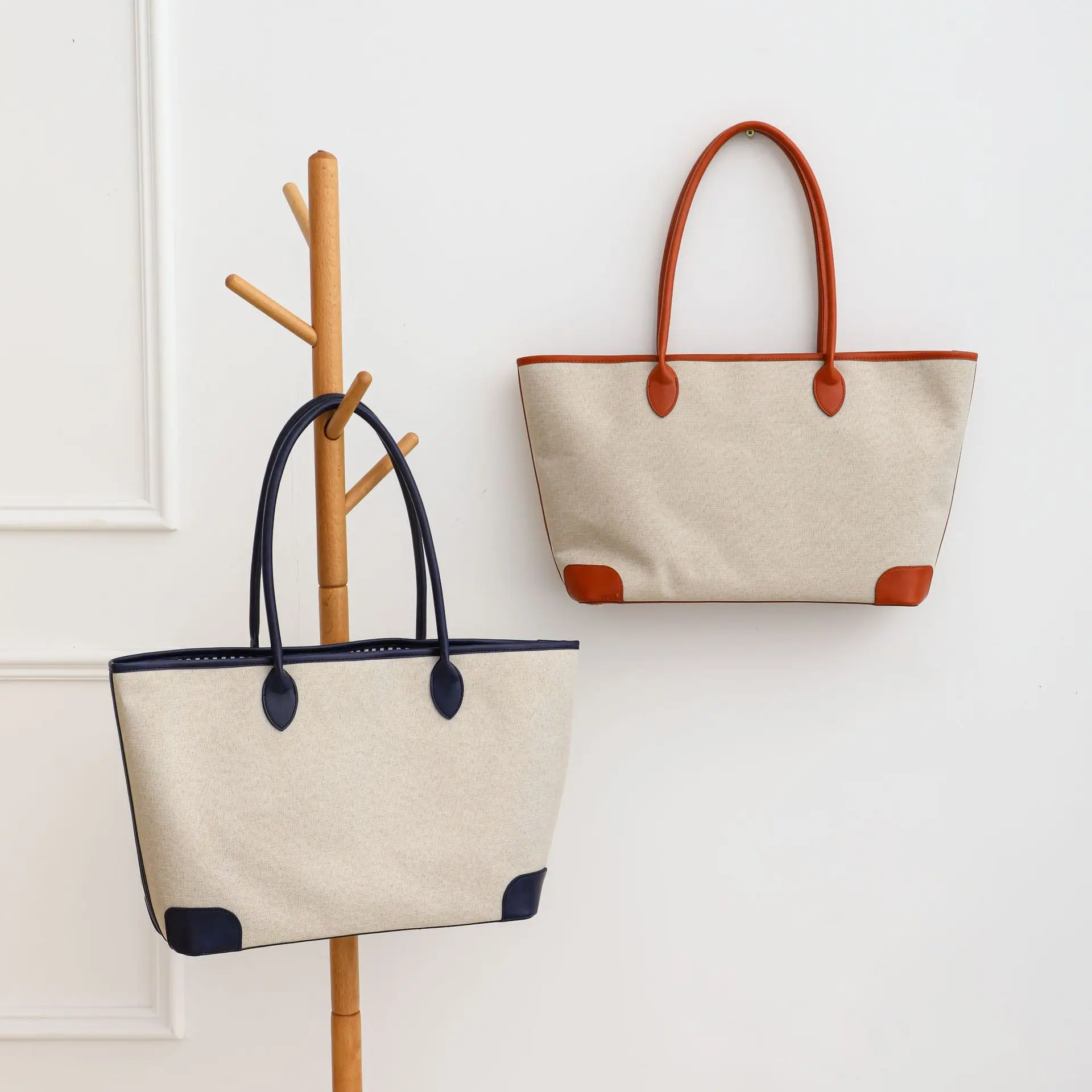 

Travel large-capacity linen shoulder tote bag, lightweight for commuting, simple and elegant PU handbag, crossbody bag