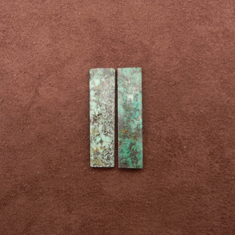 Natural African Turquois Long Bar Cabocons Multi-Hued Gemstone with Green Blue Brown Inclusions Artisanal Jewelry 41x10x4mm-6.5g