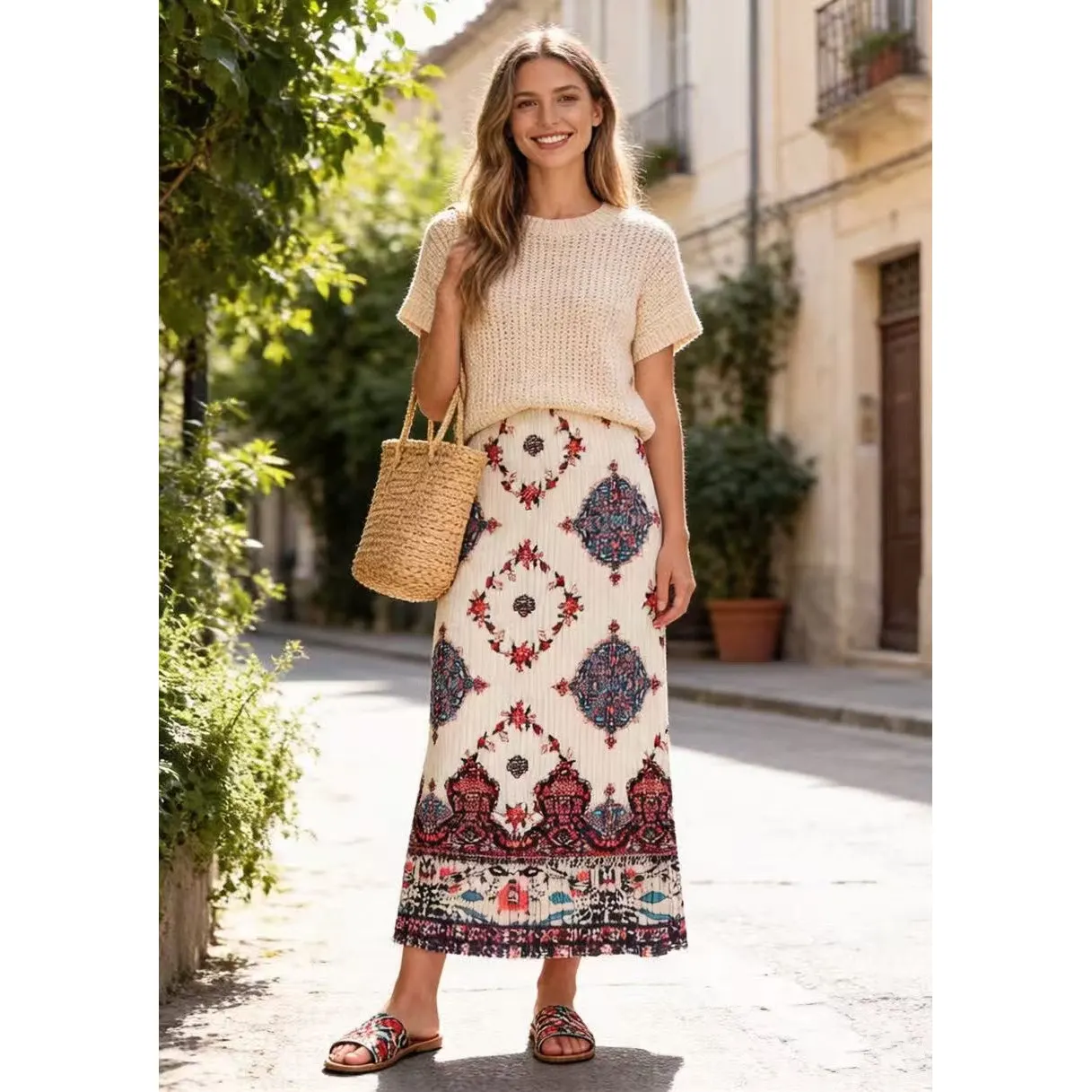 

Плиссированная юбка с принтом и эластичной талией, силуэт А-линия, свободный крой, зимняя коллекция, женская модная плиссированная юбка 25A9