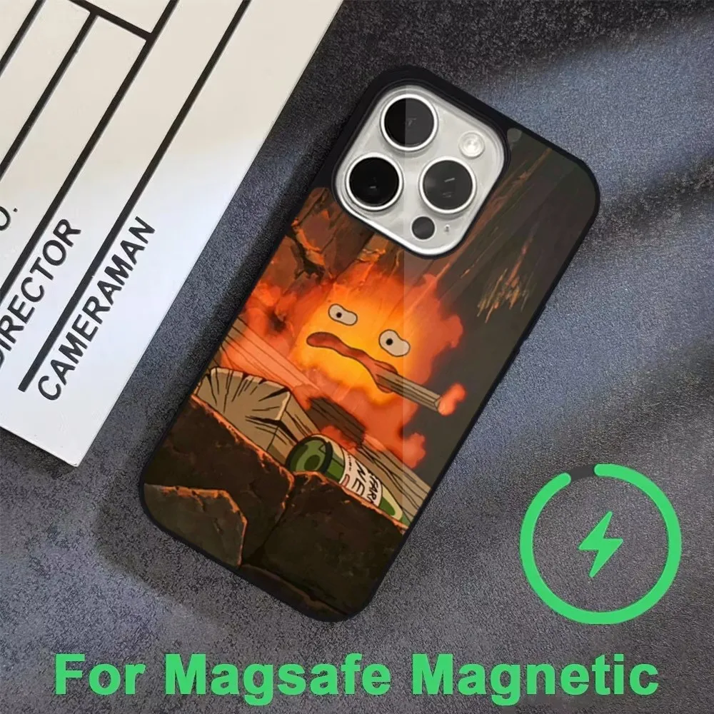 Чехол для телефона C-Cartoon C-Calcifer для iPhone 16,15,14,13,12,11, Pro, Max, Plus, Mini, Magsafe, магнитный чехол для беспроводной зарядки