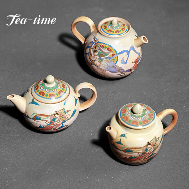 Chinese Dunhuang Kiln Change Ceramic Teapot Ancient Pot Household Tea Soaking Kettle with Infuser Kung Fu Tea Tea Ceremony Craft