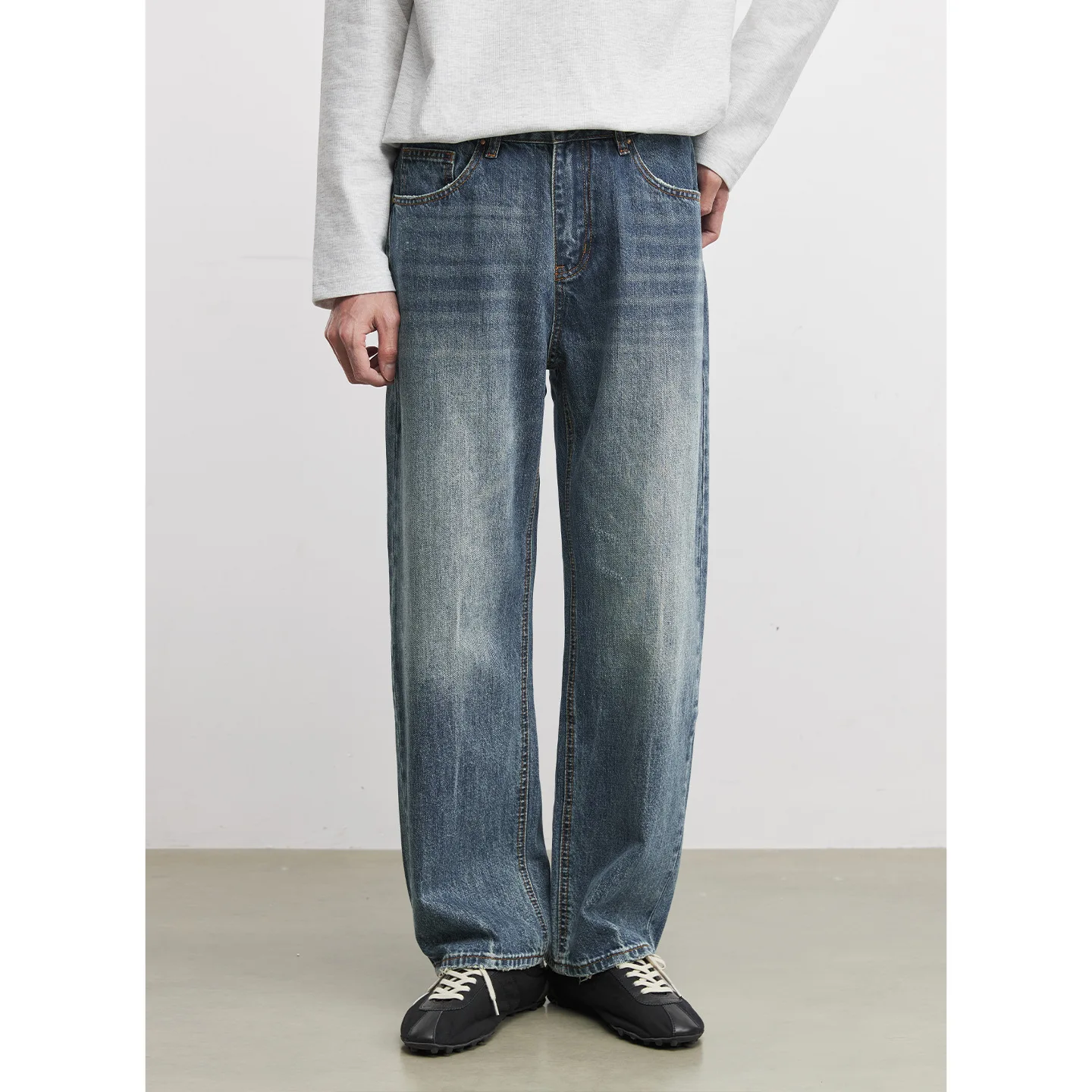 

Men's Fashion Straight Leg Jeans Stone Wash Technology Comfortable Long Pants Commuter Business Casual Versatile Denim Trousers