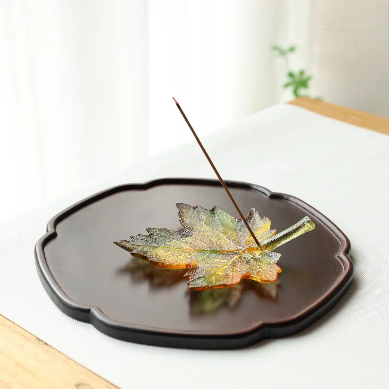 Glazed maple leaf ornament Chinese style study study decoration exquisite living room incense plate