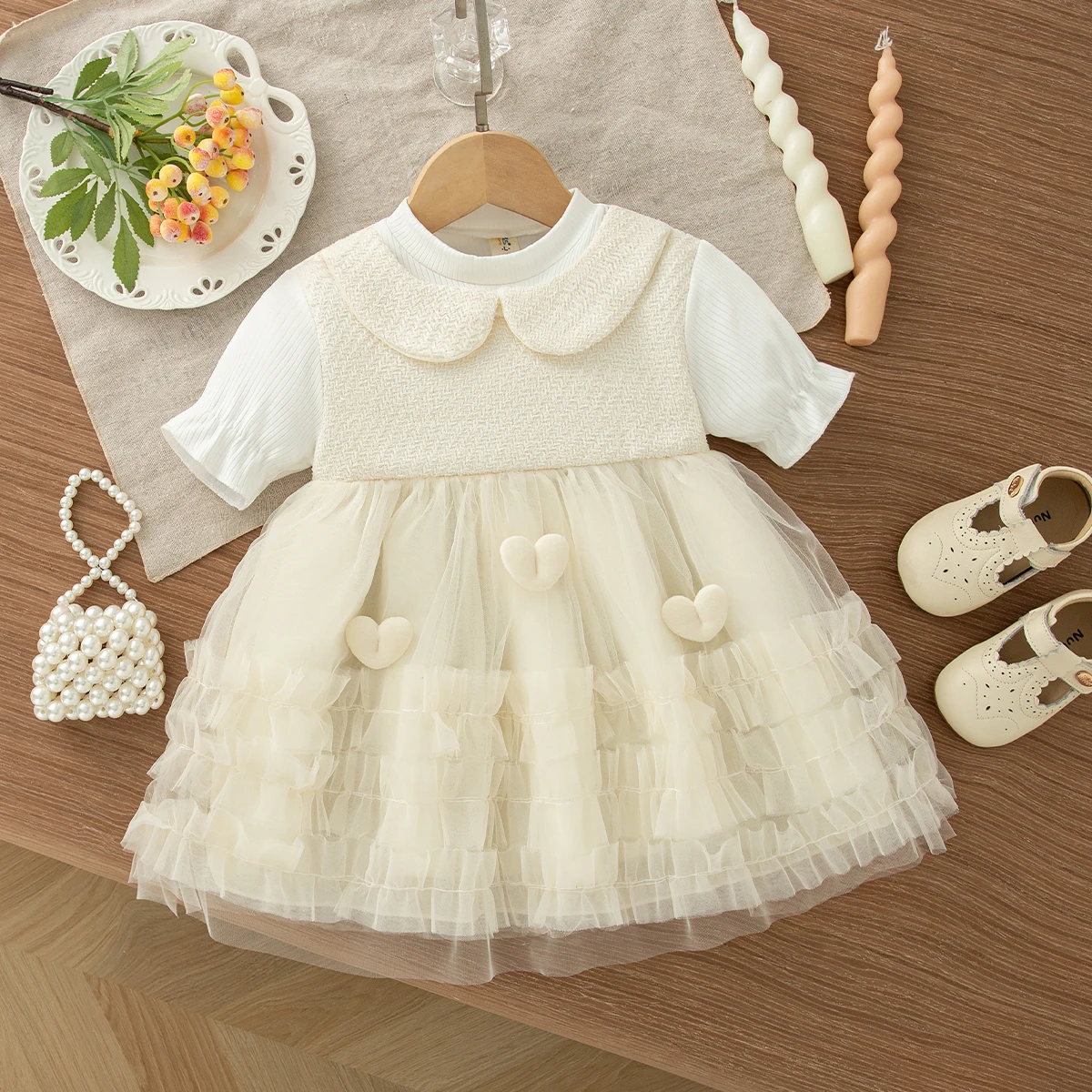 Baby Girls' Dresses Summer Heart-Print Tulle Princess Kids Dress Sweet Birthday Party Baby Dress Baby Girl Clothing