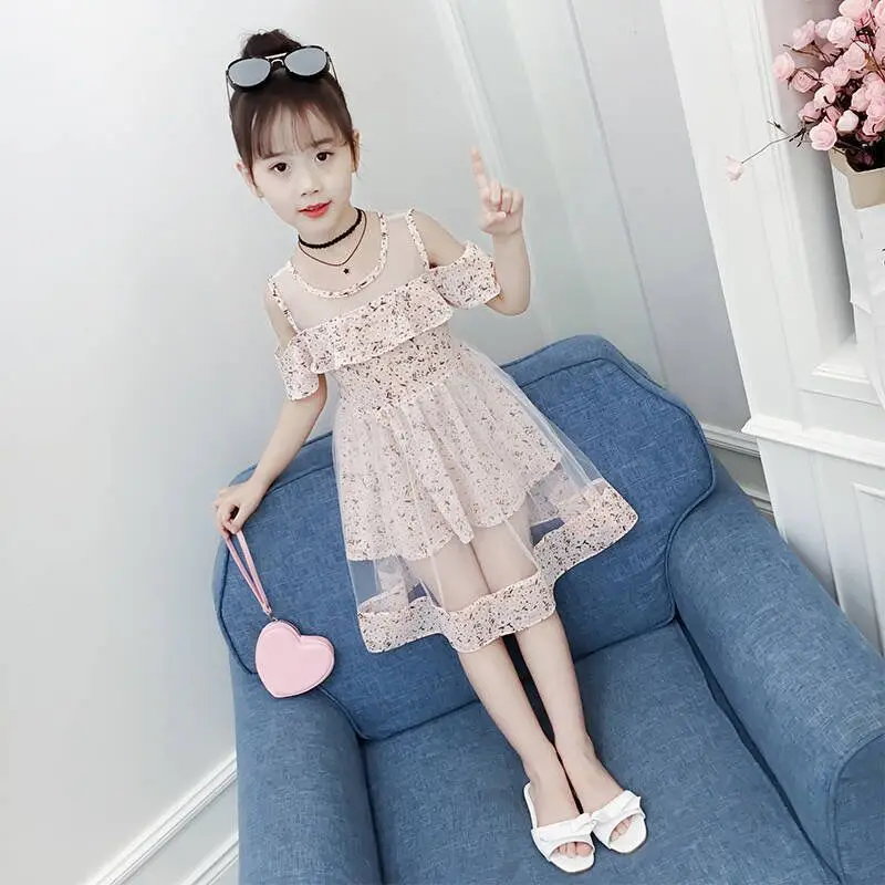 2025 Kids baby Girls Dresses Tulle clothes mesh Butterfly Ruffler Off Shoulder Cute Children Short 3 4 5 6 7 8 9 10 11 12 years