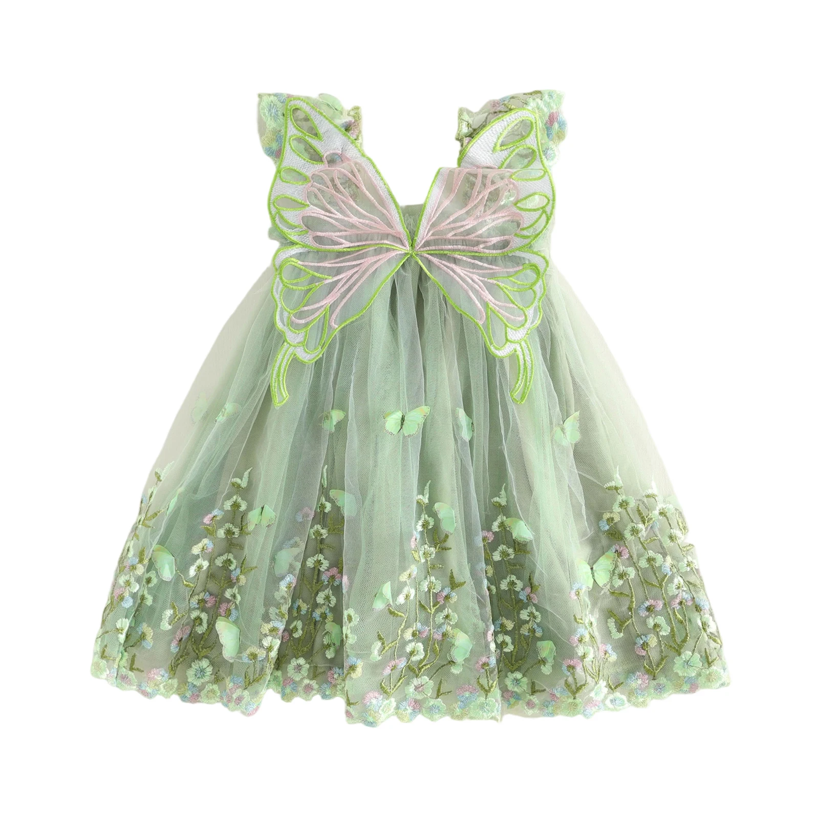Toddler Girls Tulle Dress Summer Floral Embroidery Butterfly Fairy Dress