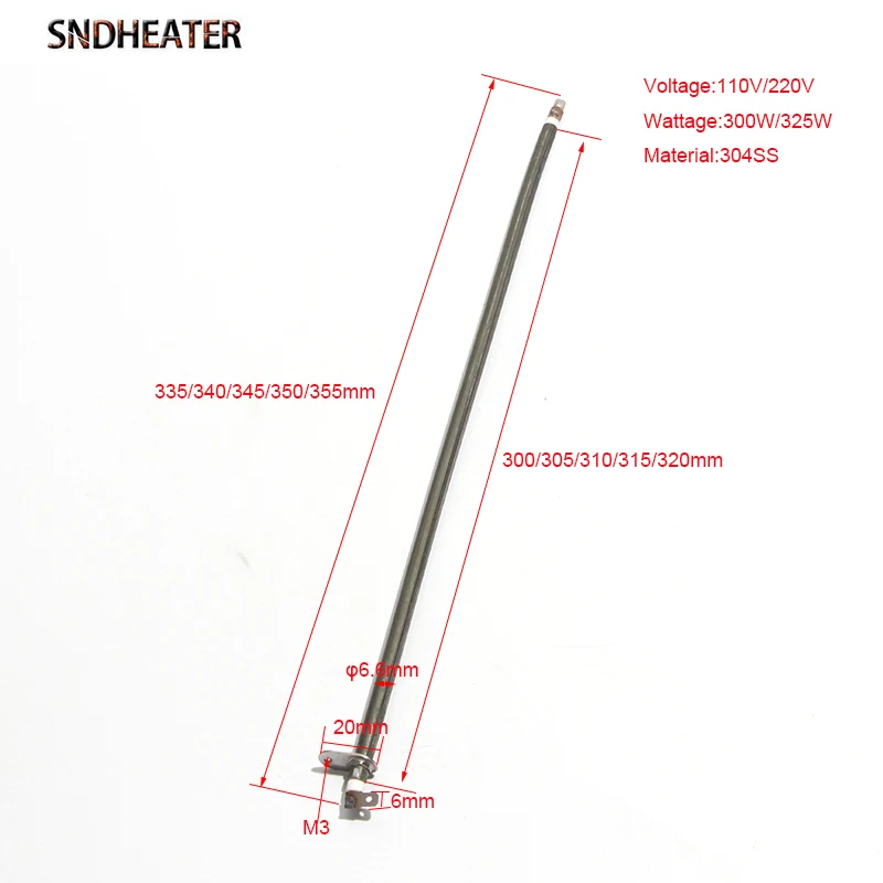 SndCharge-ラウンドメタルシート付きエアヒーター、電気ヒーターパイプ、300w、110v、220v、6mm x 335、340、345、350mm、304ss、2個