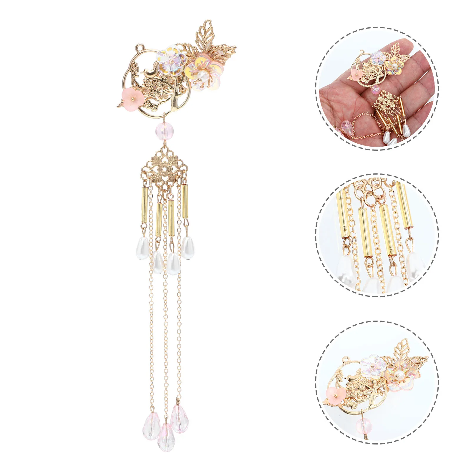 

Alloy Hollow Flower Hairpin Tassel Clip for Girls Traditional Chinese Hair Accessories Dangle Long Embellishment Cosplay