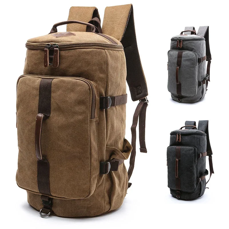 

Large Men Cylinder Backpacks Canvas Luggage Shoulder Duffle Hiking Camping Hunting Rucksack Travel Climbing Mountain Bags WT617