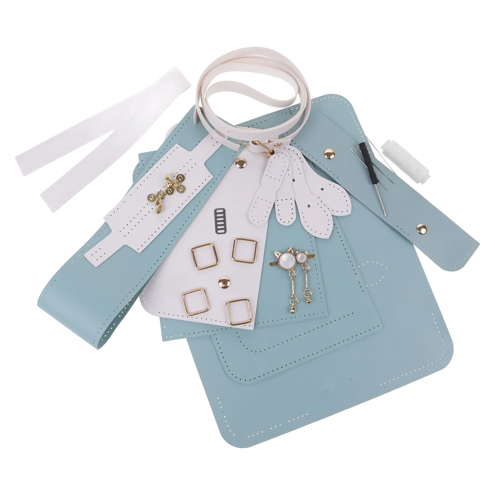 

DIY Handmade Bag Material Kit Large Blue White PU Shoulder Tote Crochet Sewing Accessories Bag Making Craft Project Kit