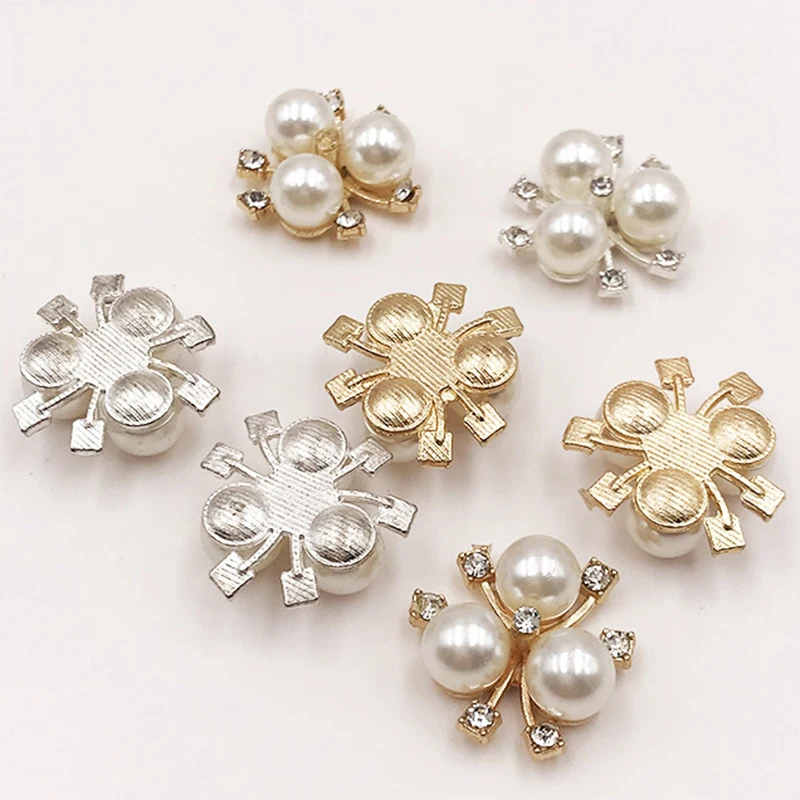 10Pcs/lot Pearl Rhinestone Cabochons for Jewelry Making DIY Handmade Bows Hair Clips Crystal Decoration Alloy Button Accessories