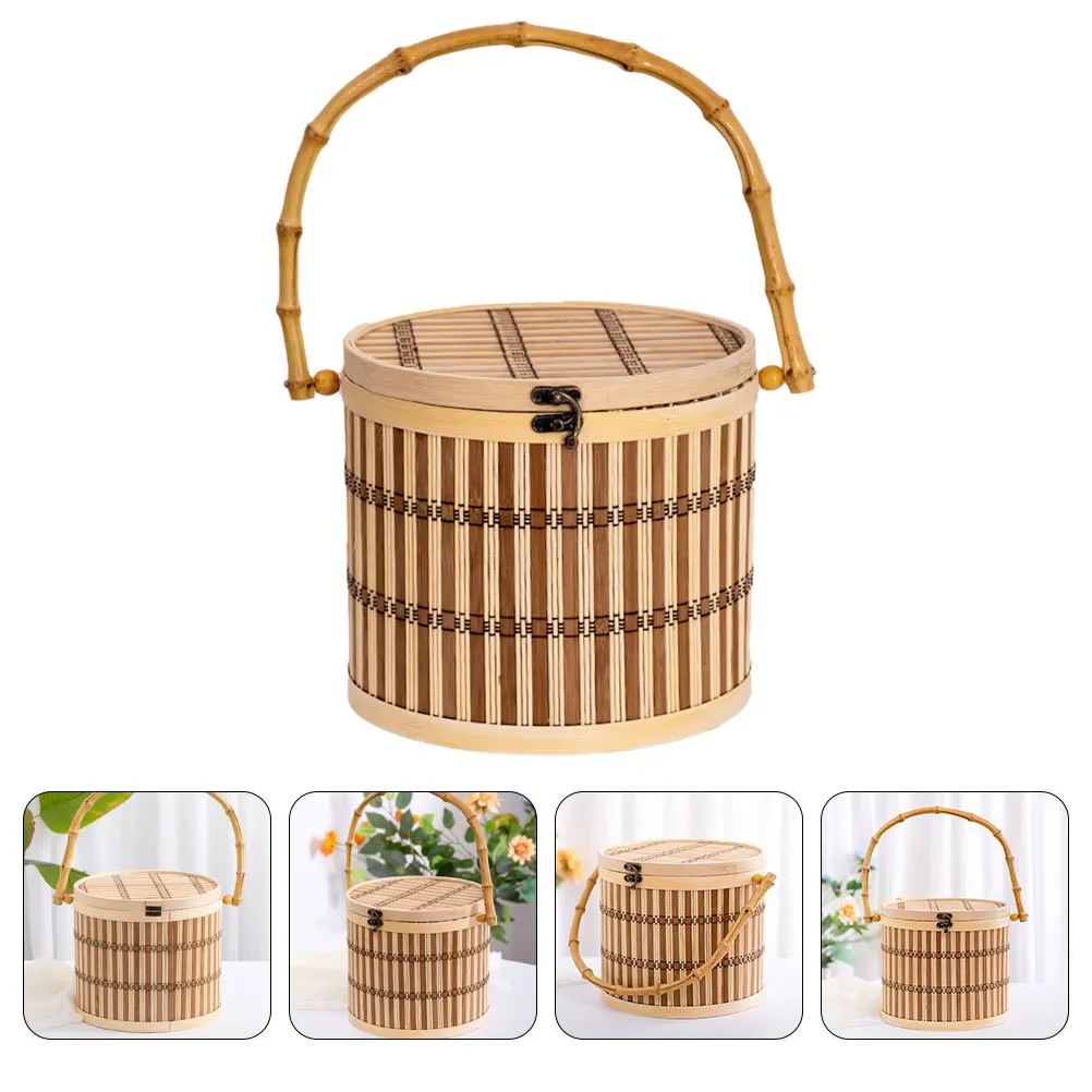 

Portable Bamboo Storage Basket Large Capacity Sturdy Handle For Fruits Eggs Snacks Picnic Garden Organizer Woven