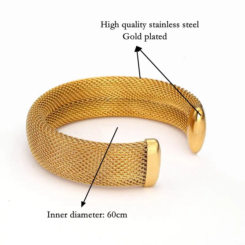 Female Charm Mesh Stainless Steel Bracelets Women Girls Jewelry Trendy Unique Wire Cuff Open Bangles For Party Wedding