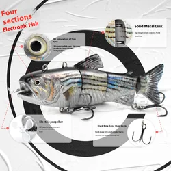 Electric Lure Wobblers for Fishing 4-Segement Swimbait Rechargeable Lure Crankbait Flashing LED Light Robotic Fishing Lure